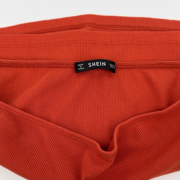 Women's Y2K Distressed Denim Cutoff Shorts + Orange Ribbed Tube Top Set Medium - Picture 9 of 13